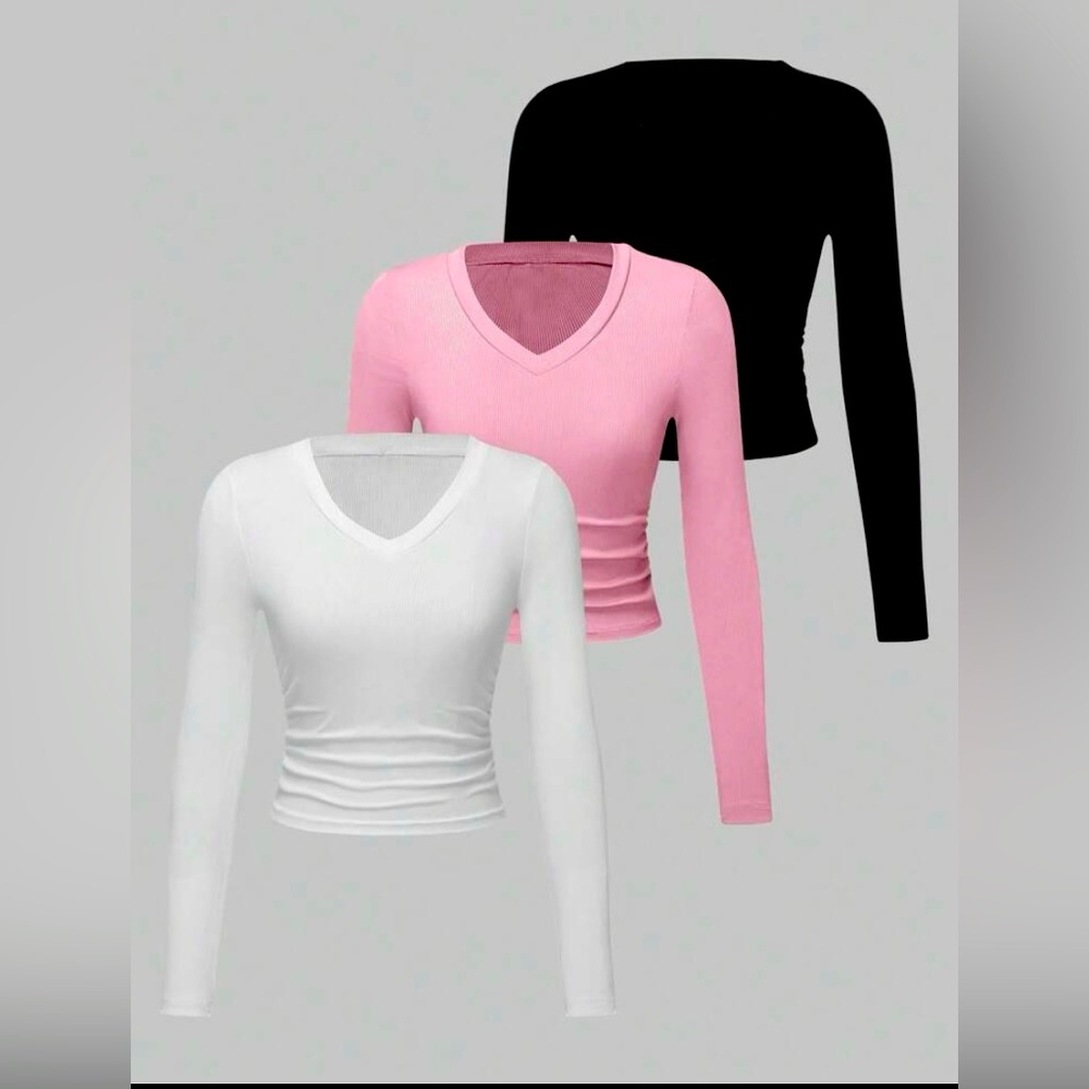 Women’s Solid V-neck long sleeve shirts (3pairs)